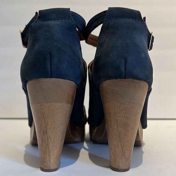 Bon-Bonite Blue Leather Peep Toe Heeled Platform Sandals Size 39. US 9 - Picture 5 of 15